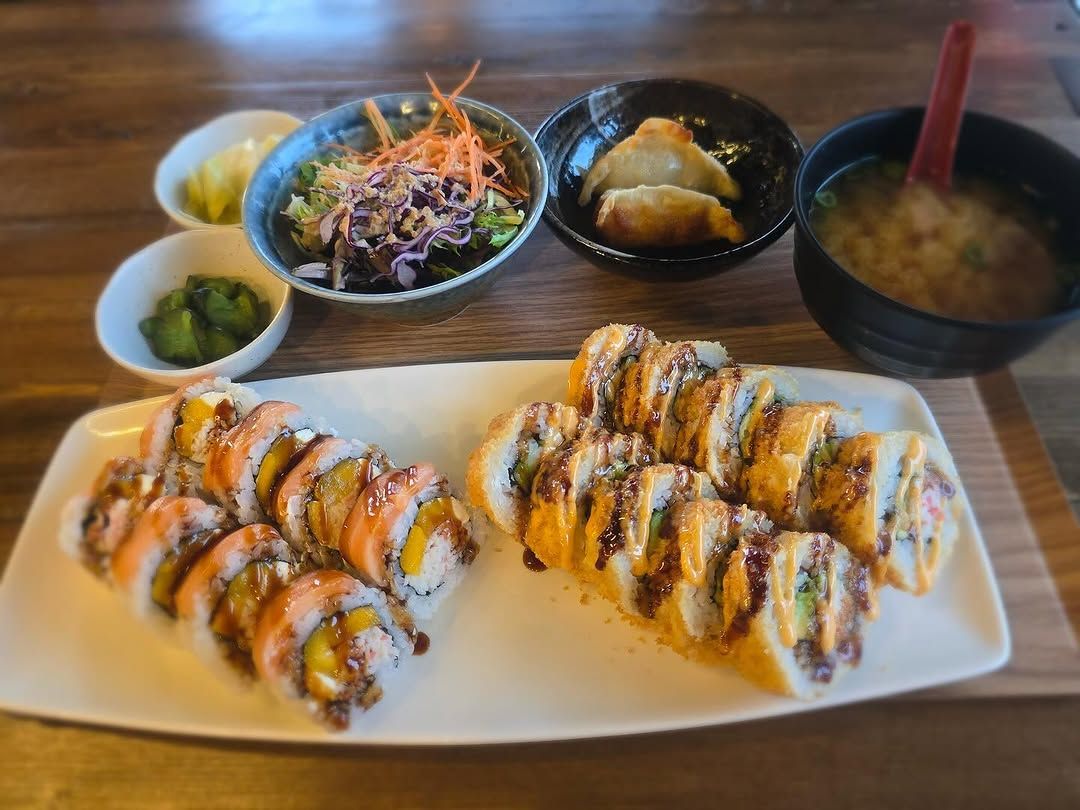 Lunch spread of rolls and sides